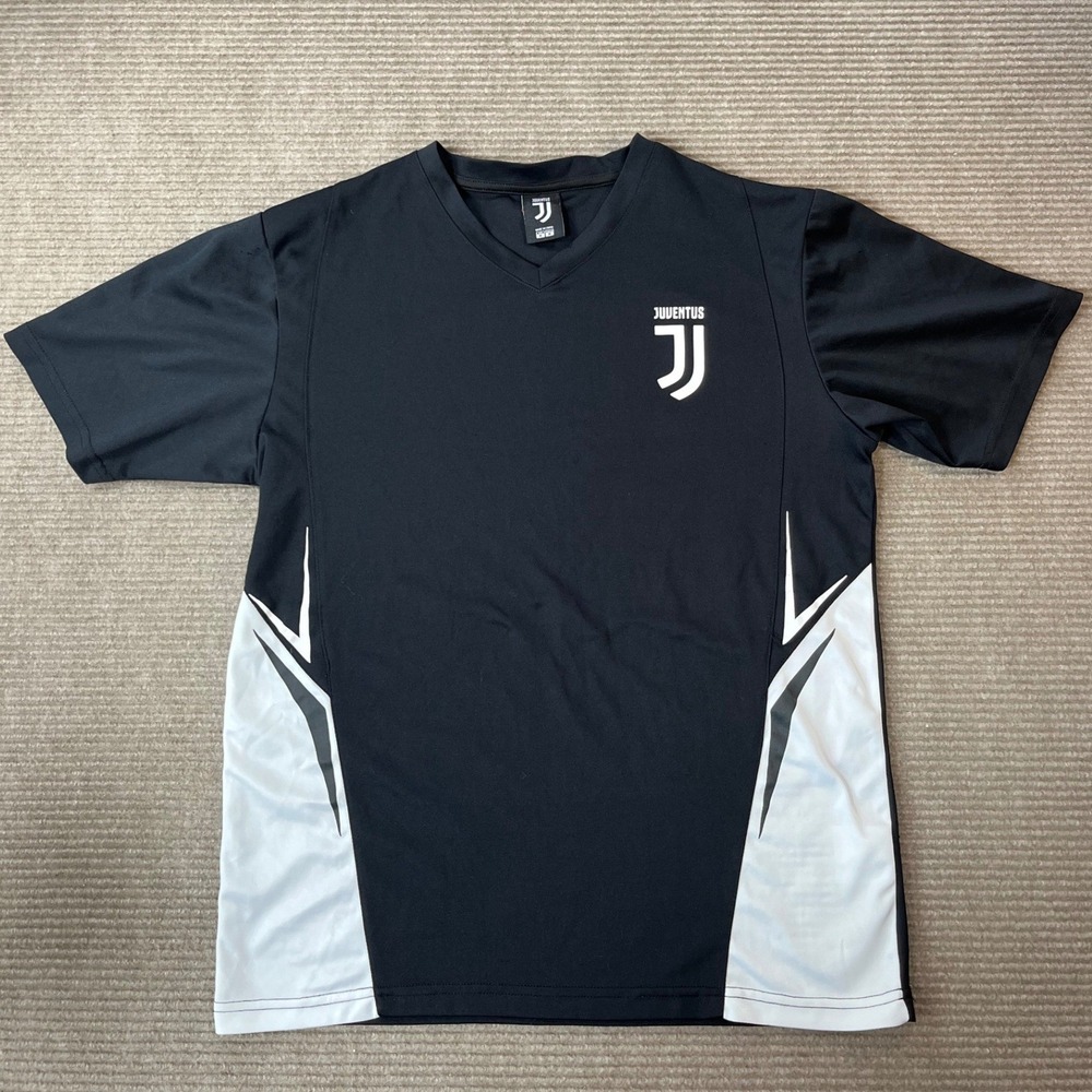 Juventus Kids Medium Soccer Jersey Black White V-Neck Short Sleeve Shirt